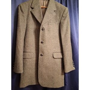 Dark Academia Vintage Mens Glen Plaid‎ Tweed Blazer 36L 100% Wool PRISTINE